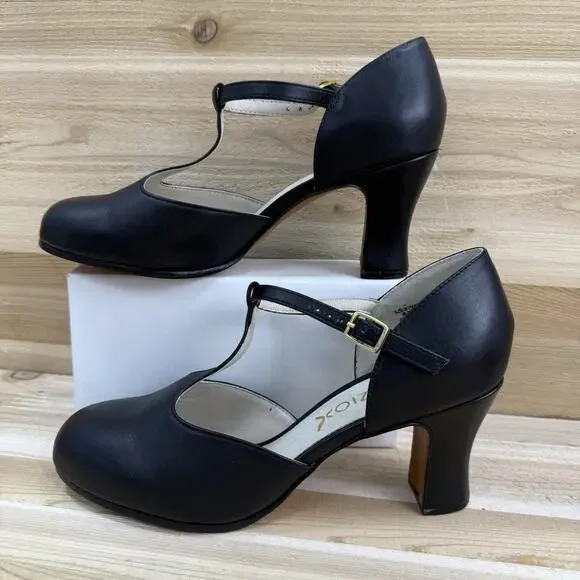 Capezio Closed Toe T-Strap Chorus Black Dance Character Shoes Women's Size 7W - Picture 3 of 13